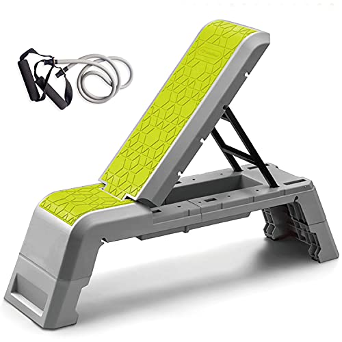 leikefitness Exercise Step Platform, Multifunctional Aerobic Deck | with Cord and Adjustable Dumbbell & Weight Bench, Fitness Equipment for Workout Home Gym - color: Green
