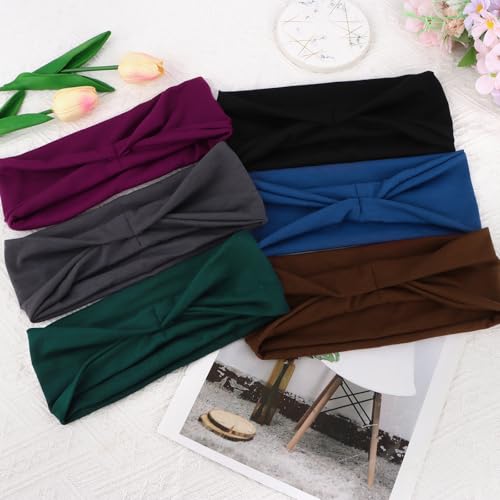 YARIEW 6Pcs Headbands Paisley Bandanas Head Bands Sweat Band Hair Wrap Headwrap Fashion Boho Wide Thick Workout Yoga Elastic Headbands Mens Cooling Running Sports Headband Sweatbands for Women and Men - color: Dark Gray, Brown, Maroon, Light Blue, Dark Gr