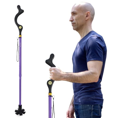 Walking Cane Foldable for Men & Women Seniors for Balance,Self Standing Folding,Height Adjustable Anti-Slip Lightweight Alloy Walking Stick for Travel Mobility Aid - color: Violet