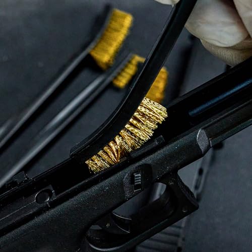 PINGMIC Gun Cleaning Brushes Set - 12 Pack Double-Ended Brass Brushes with Plastic Handles, All-Purpose Gun Cleaning Supplies Kit (Brass) - color: Brass
