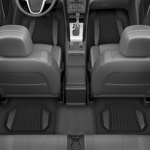 Motor Trend ChromeTech Car Floor Mats Full Set - Durable Rubber Floor Mats for Cars with Two Tone Accent, All Weather Interior Protection for Front and Rear with Non-Slip Backing, Gunmetal Chrome - color: Black & GunMetal Silver