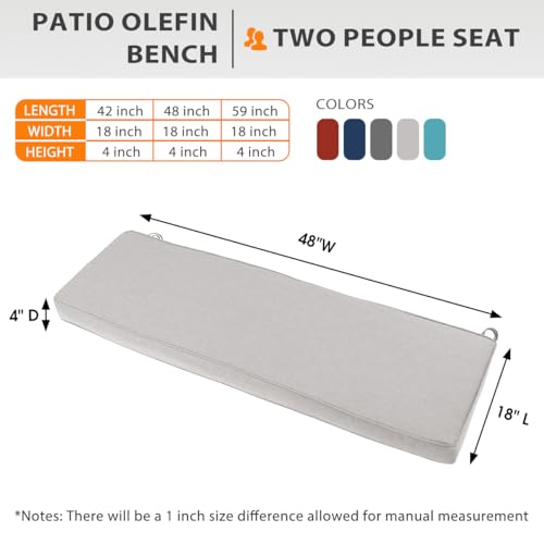 Sundale Outdoor Olefin Bench Cushion， Water-Resistant Patio Couch Cushion, Loveseat Sofa Pad with Straps Light Gray, 48 x 18 x 4 Inches - color: Light Gray, size: 48 X 18 X 4 Inch