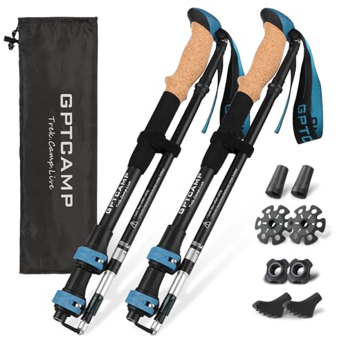 GPTCAMP Walking Sticks,Trekking Poles Collapsible Hiking Poles,Lightweight Folding Travel Walking Pole for Men Women,2pc Adjustable Hiking Stick with EVA Foam Grips for Backpacking - color: -Blue
