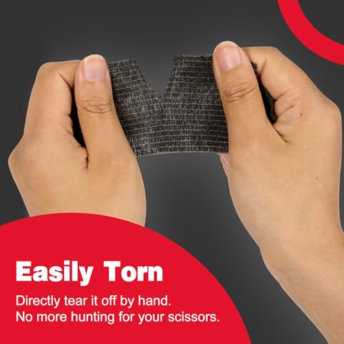 AZEN 16 Pack Self Adhesive Bandage Wrap Black, 2" X 5 Yards Black Athletic Tape, Vet Wrap, Tattoo Grip Tape Wrap，Ankle Tape, Cohesive Bandage Wrap - color: Black, size: 2 Inch