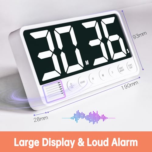 Digital Kitchen Timer - 7.1” Extra Large Display LED Magnetic Rechargeable Countdown/Up Timer, with 6 Alarms 4 Levels Volume Memory Function for Cooking, Classroom, Office, Home Gym (White) - color: White