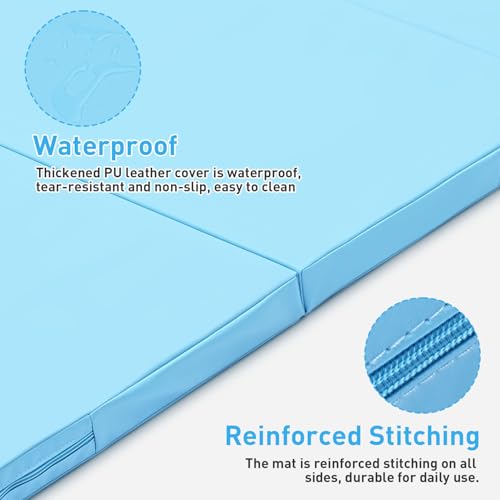 Gymnastics Mat, 3FTx6FT / 4FTx8FT 2" Thick Folding Kids' Gymnastic Tumbling Mat for Home Gym Exercise & Play - color: 3x6FT-Light Blue