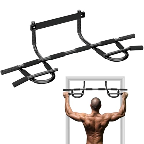 Pull Up Bar for Doorway, Upgrade Chin up Bar for Doorway Without Screws, Portable Strength Training Door Frame Pull-up Bars, Door Workout Bar with Foam Grips for Home - color: Black