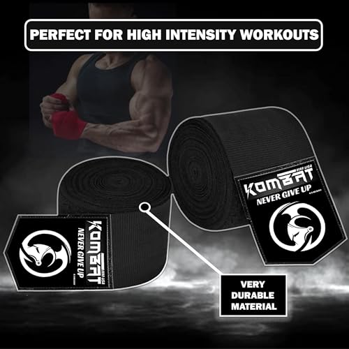 KOMBAT USA 180" Boxing Wraps for Men & Women – Hand Wraps for Boxing Gloves, Muay Thai Wraps, Vendas para Boxeo, Thumb Loop, MMA & Kickboxing Hand Wraps Boxing Training Gear - color: Pack of 3 Black