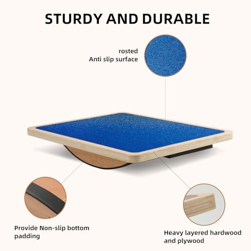 Juoe Balance Board Wobble Board for Adults and Kids - Anti-Slip 350LBS Balance Board for Physical Therapy,Balance Training,Posture Correction,Standing Desk Core Strength Wooden Balance Rocker Board - color: Blue