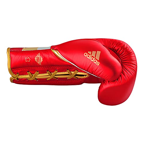 adidas Speed 500 Pro Boxing Gloves – Genuine Leather Training Gloves for Men & Women, Lace-Up Heavy Bag & Kickboxing Gloves - color: MET RED/GOLD/SILVER, size: 14 oz