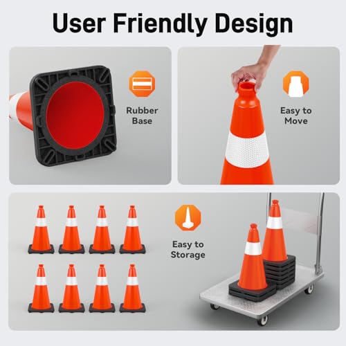 HiGiant 18 Inch Traffic Cones 8 Pack, Orange Safety Cone with Weighted Base, High-Visibility and Impact-Resistant, for Parking, Road Construction, Drivers Training, Driveway - size: 18 Inch