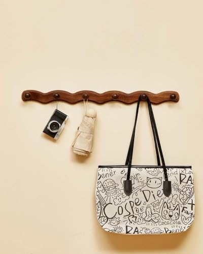 Wood Coat Rack Wall Mount - Walnut Coats Hook Hanger Wall-Mounted, Wave-Shaped Entryway Hanging Racks with 6 Hooks for Jacket Keys Hats Robes Towels Bags, Living Room Mudroom Bathroom Bedroom Hallway - size: 6 Hooks