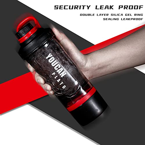 21oz Protein Shaker Bottle with Powder Storage Container-Shaker Cups for Protein Shakes-pre workout bottle-Mixer Cup-Gym Sport Water Bottle -Made with Tritan BPA Free,with Wire Whisk Balls,Red - color: Red