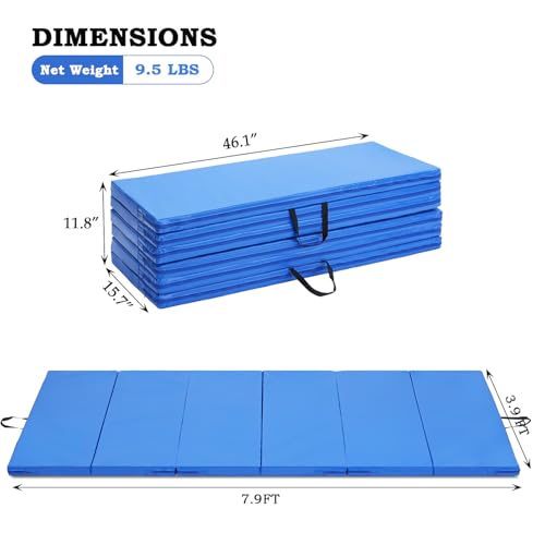 Gymnastics Mat, 3FTx6FT / 4FTx8FT 2" Thick Folding Kids' Gymnastic Tumbling Mat for Home Gym Exercise & Play - color: 4x8FT-Blue