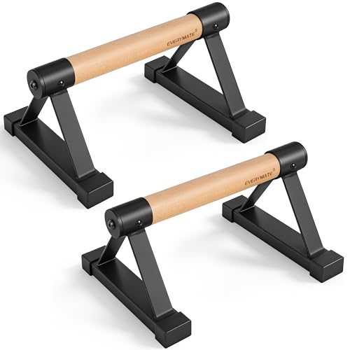 EVERYMATE Wood Push Up Bars Parallettes Bars with Rubber Feet, Anti-slip Handstand Bars for Calisthenics, Equipment for Home, Push Up Handles for Floor, Handstand Push Up Handles, Support 600 LB - size: A
