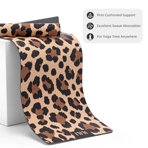 ILILI Yoga Mat Leopard Print Yoga Mat 8mm, Suede & TPE Thick Exercise Mat, Workout Mat for Women Men, 72''x25'' Fitness Mat with Strap for Home Gym, Yoga, Pilates, Stretching - color: Yellow
