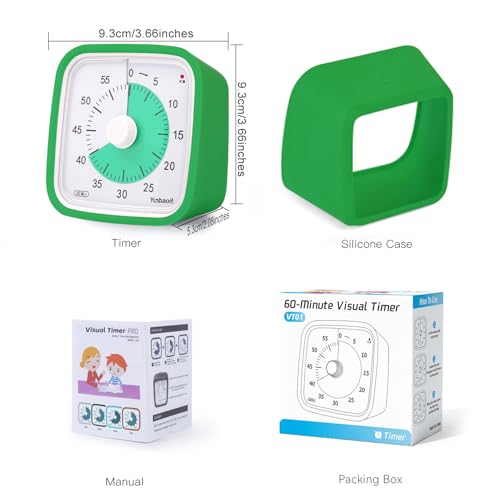Yunbaoit Visual Timer, Silent 60-min Countdown Timer for Kids, Green Green | Protective Case, Time Management Tool, Mute and Ringing Alarm Available, Low Power Reminder, for Study,Game,Work,Fitness etc - color: Dark Green