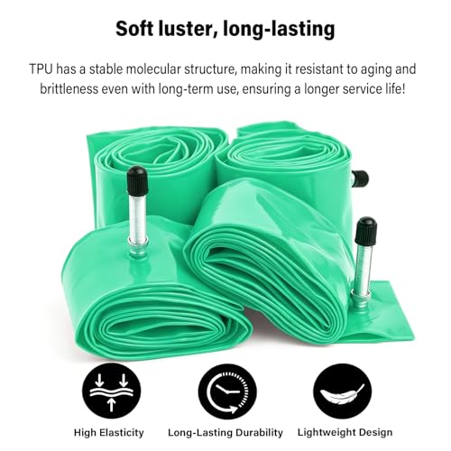 2 Pack Fat Bike TPU Inner Tube, Aluminum Schrader Valve, 20/24/26/27.5/29" x 3.0-4.0" Snow Bike Inner Tube, Lightweight, Puncture Resistant, for Fat Tire/Snowmobile/Beach Cruiser Bike - size: 26*3.0-4.0 Green