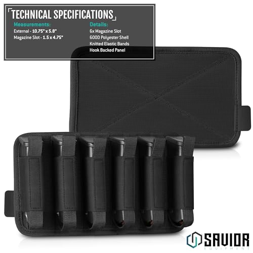 Savior Equipment Tactical Pistol Mag Pouch 9mm .40 45acp Open-Top Single & Double Stack Mag Holder Softshell Mags Storage Universal Magazine Carrier, Elastic Band to Hold Tight, Hook-Backed Panel - color: SW Gray (6-Slot)