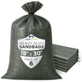 Heavy Duty Sand Bags Pack of 6, Army Green Empty Sandbags with Built-In Ties, Woven Polypropylene UV Protection 1600 Hours, Fillable Bags for Flood Control, Weight, 18x30 inches, 75 Pounds Volume - size: 18"W x 30"L, style: Pack of 6