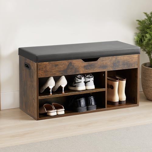 VEVOR Shoe Storage Bench with Padded Cushion, Entryway Bench with Hidden Storage, Holds up to 300 lbs, 31.7 x 12.0 x 17.5 Inches, for Entryway, Hallway, Living Room, Bedroom - size: Hidden storage