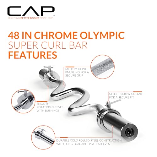 CAP 48" Olympic Super Curl Bar | Heavy Duty Solid Steel, 500 lb Capacity - color: Chrome, style: Classic