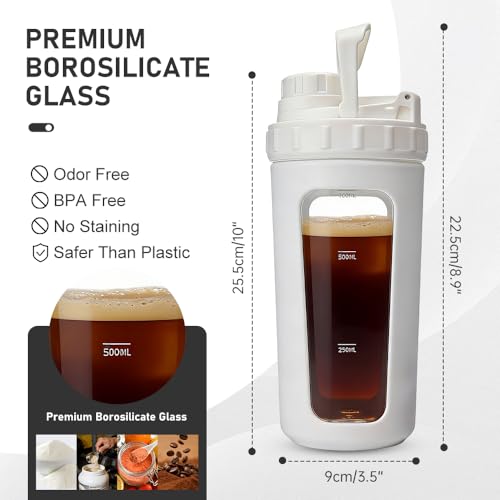 26oz Glass Protein Shaker Bottle, Stainless Steel Mixing Ball & Silicone Sleeve, Odorless, Leak-Proof, BPA-Free, Ideal for Smoothies & Workout Drinks(Frost White) - color: Frost White