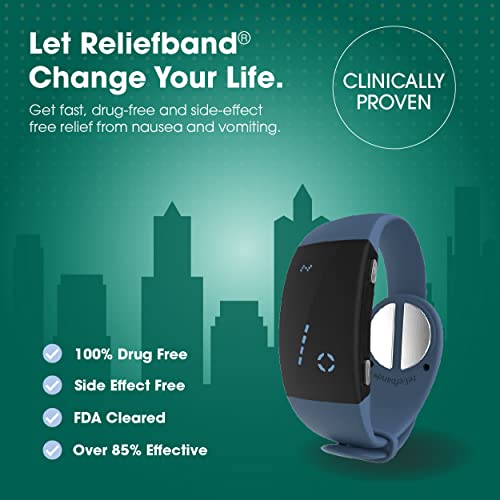Reliefband Premier | FDA Cleared | Vomiting Relief for Motion Sickness (Car, Air, Train, Sea), & Morning Sickness | Drug Free (Slate Blue) - color: Slate Blue