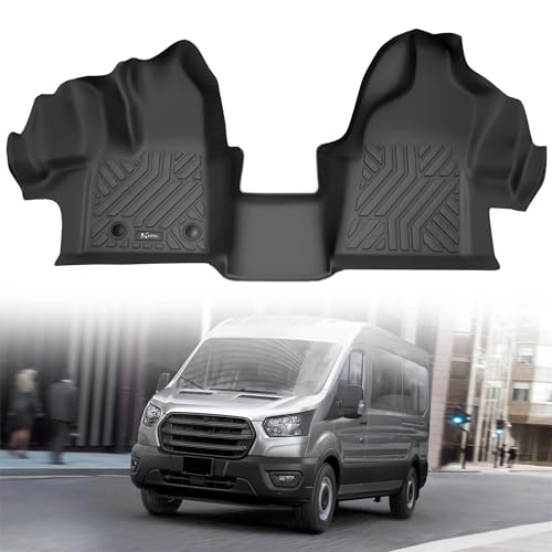 KARPAL Floor Mats for 2015-2021 Ford Transit 150/250/350/350HD w/Carpet Flooring (No Fit Transit Connect), Custom Fit TPE All Weather Ford Transit Accessories Front Floor Liner - style: 2015-2021 | For Ford Transit | Front Row