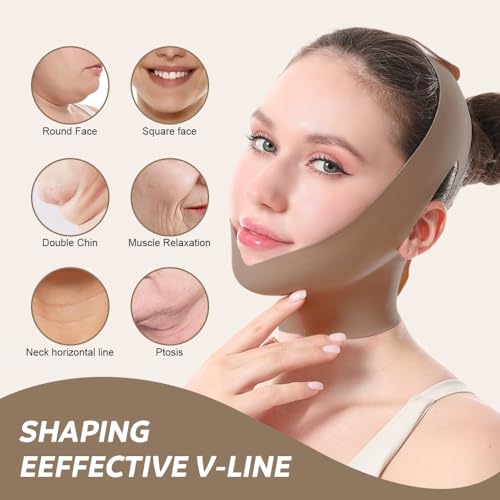 Face Strap Face Lift Belt, Comfortable VShaped Bandage Face Lift Band Face Outline Lifting Facial (Brown) - color: Brown