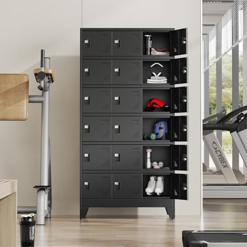 Metal Lockers for Employees-18 Doors Storage Locker with Shelves and Lockable Steel Cabinet for School,Gym,Office,Staff,Assembly Required,Black - color: Black, size: 18Doors