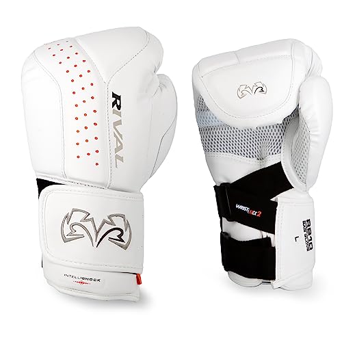 RIVAL Boxing RB10 Intelli-Shock Bag Gloves, Hook and Loop Closure - Ergonomic Fit, 1.25” of Closed Cell Foam for Intense Bag Use - color: White, size: Small