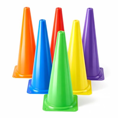 Seenelling 6 Pcs PE Cones Flexible Vinyl Poly 6-Colored PE Class Equipment for Sports Training - size: 18 Inch