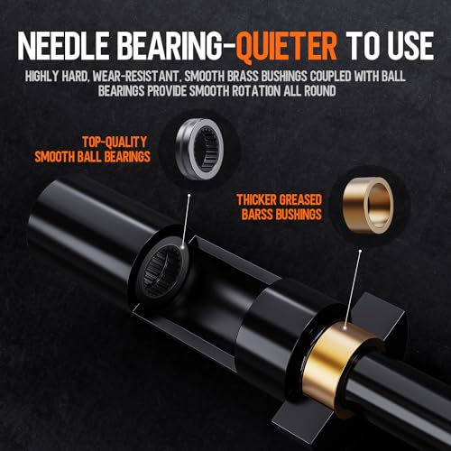 Olympic EZ Curl Barbell Bar, 47" EZ Curl Bar for Weight Lifting, Biceps, triceps, Back/Leg Muscle Group exercise,Chrome Curling Bar for 2 Inch Weight Plates,with 2 Spring Collars - style: 2 inch-Black