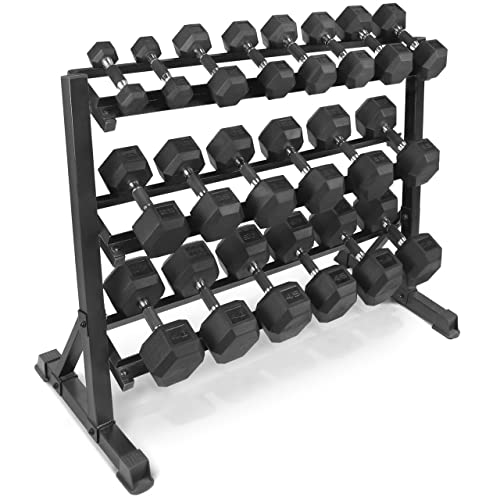WF Athletic Supply Rubber Encased Hex Dumbbells with Rubber Grip Contoured Handle for Muscle Toning, Strength Building & Full Body Workout - color: x. 550LB Dumbbell Set w/ 3-Tier Rack
