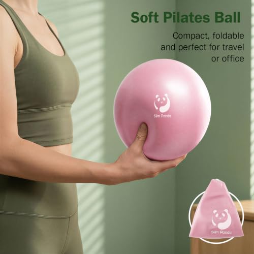 Slim Panda 9 Inch Pilates Ball - Anti-Burst Mini Yoga Ball with Needle Valve Pump - Small Exercise Core Ball for Barre, Stability & Physical Therapy - color: Light Pink