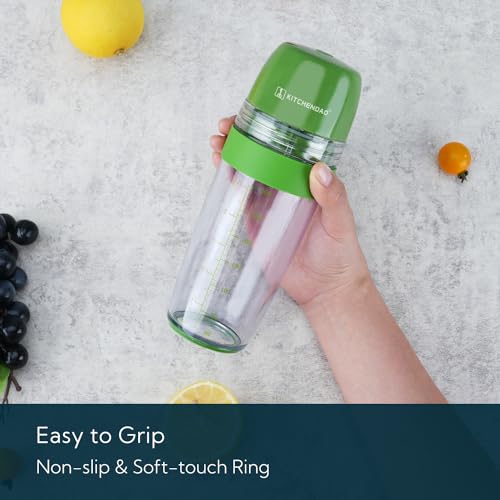 KITCHENDAO 2 in 1 Salad Dressing Shaker Container with Juicer, Pour Spout, Leakproof, Dishwasher Safe, BPA Free, Travel Homemade Oil and Vinegar Salad Dressing Bottle Mixer Dispenser, 1-1/2 Cups - color: Green