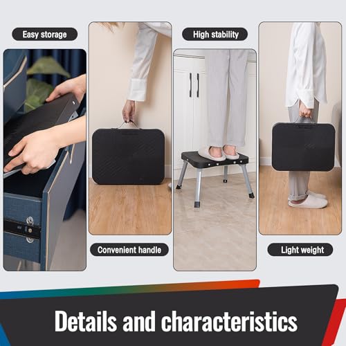 11" Folding Step Stool, Non-Slip 16x12 Large Platform, No Assembly | Sturdy Steel Frame, Portable Compact for Kids Adults Seniors at Indoor Outdoor, Durable & Safe, Kitchen Bedroom RV Office - size: 11 inch