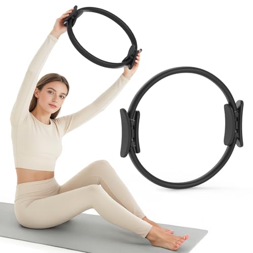 JKSHMYT Pilates Ring Fitness Circle for Women, Pilates Equipment – 14.5" Home Magic Exercise Workout, Better me Pilates Essentials Starter Set for Beginners Toning Inner Thighs, Arms and Core - color: Black