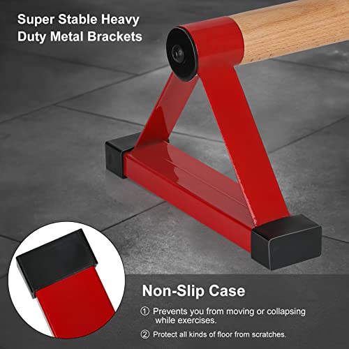 Wood push up bars Parallettes bars Anti-slip Handstand Bars for Calisthenics, Fitness, Floor workouts Solid Wood with Sturdy Metal Bracket, Support 500 lbs - color: Red