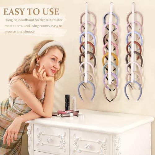3 PCS Headband Holder Organizer for Girl,Hanging Hairband Storage for Women,Beige Hair Hoop Display Hair Accessories Organizer Bedroom College Dorm Decor - color: Beige-3pcs