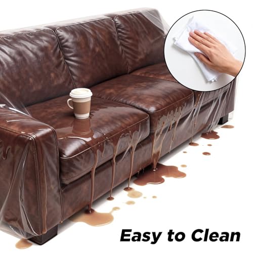2 Pack Plastic Couch Cover Chair Cover with Elastic Band, Clear Furniture Cover Sofa Cover Recliner Cover Protector for Moving and Storage, Waterproof Moving Bags for Couch Slipcover - size: 1pc Sofa & 1pc Chair