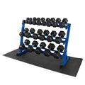 WF Athletic Supply Rubber Coated Hex Dumbbell Set, Multiple Choices Available - Dumbbells with Rack Stand and Mat, or Dumbbells Only (200/550/1200/2100/3000 LB) - color: e. 5 - 50LB w/ 3-tier BLUE Rack and Mat