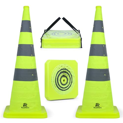RoadHero 36 Inch 2 Pack Collapsible Traffic Safety Cones with Bag, Green | Pop-up Design, Reflective Collar, Road Safety, Driving Training & Parking Lots - size: 36 Inch