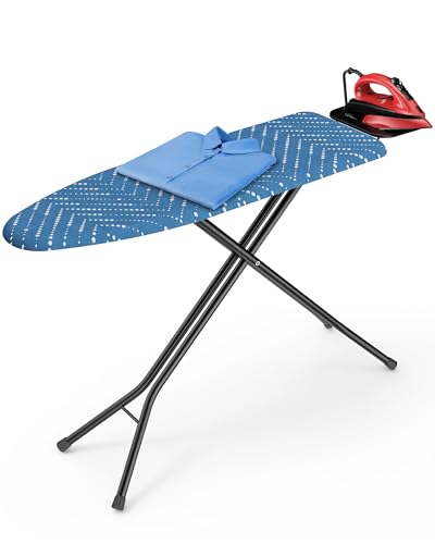 Kitsure Folding Ironing Board - Height Adjustable Iron Board in Full Size, Wobble-Free & Heavy-Duty Ironing Board with Cover and Pad for Heat Resistance, Blue, 43"L x 13"W x 35.8"H, Garment Steamer - color: Blue