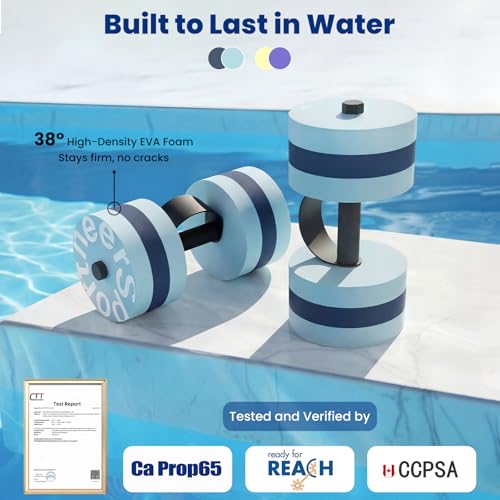 Sportneer Adjustable Resistance Water Weights: Pool Exercise Dumbbell Set of 2 EVA Foam Pool Weights with Handle Strip Aquatic Exercise Equipment for Water Aerobics - color: Blue