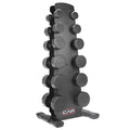 CAP Rubber Coated Hex Dumbbell Set with Storage Rack | 100–210 lb Options, Space-Saving Vertical Compact Storage for Home Gym Strength Training - size: 210 lb - Set - Black Rack, style: 12-Sided Black Handle