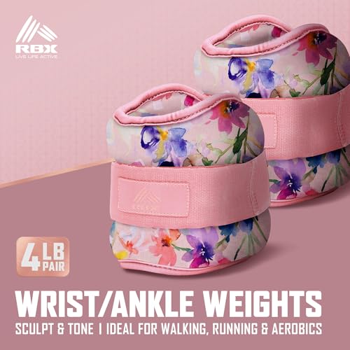 RBX Wrist & Ankle Weights Set, Adjustable Comfort Fit for Training & Toning - color: Coral, size: 4lb (2lb Each)