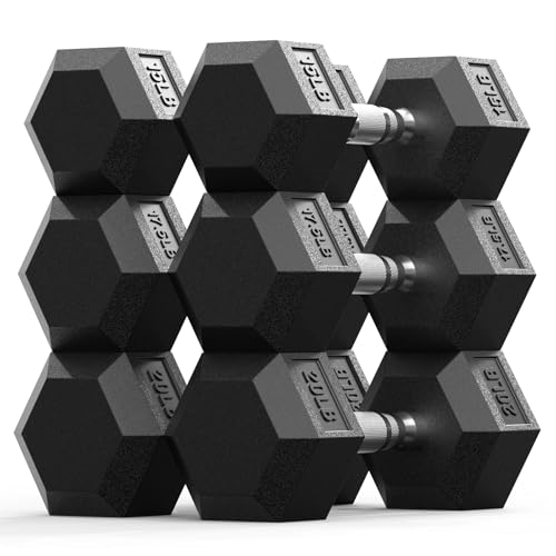 PAPABABE Dumbbell Set, Rubber Encased Home Gym Dumbbells, Weight Dumbbells for Women & Men, Hand Weights for Home Gym & Strength Training - size: 105 lb Set (Pair of 15, 17.5, 20), style: Chrome Grip