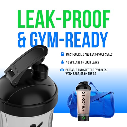 VELOMIX Electric Protein Shaker Bottle - 24 oz | USB-C Rechargeable | Leak Proof Shaker Cups for Protein Shakes | Portable Blender for Shakes and Smoothies (Electric-Transparent) - color: 1) Electric-Transparent